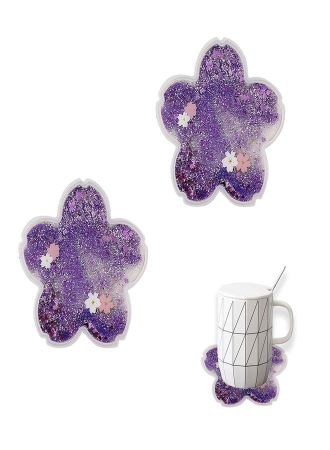 ZUYYON 2 Pack Funny Drink Coasters Sakura Quicksand Coaster Silicone Tea Cup Mats Coffee Coasters Non-Slip Insulation Cup Pad Home Office Table Decor, 5.5 Inches - Image 1